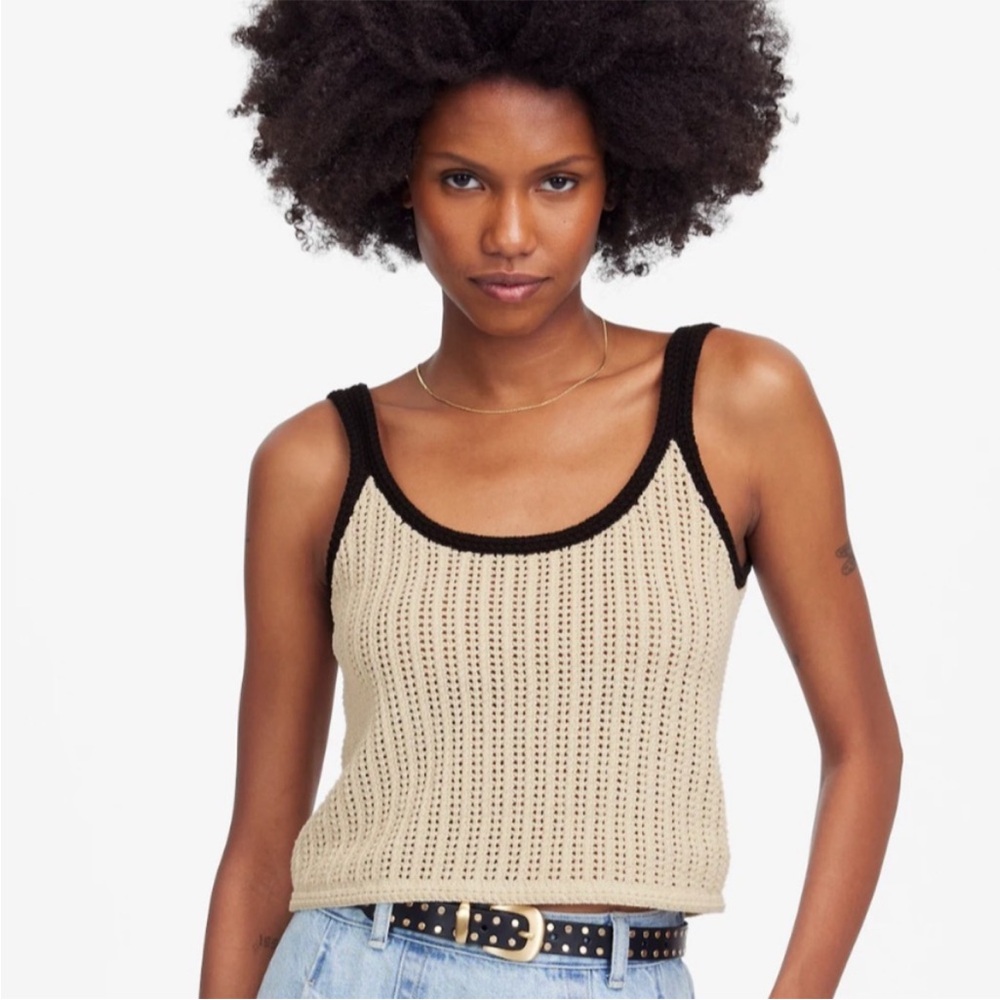 Madewell black cream/tan open-Stitch Sweater Tank top  size xs
